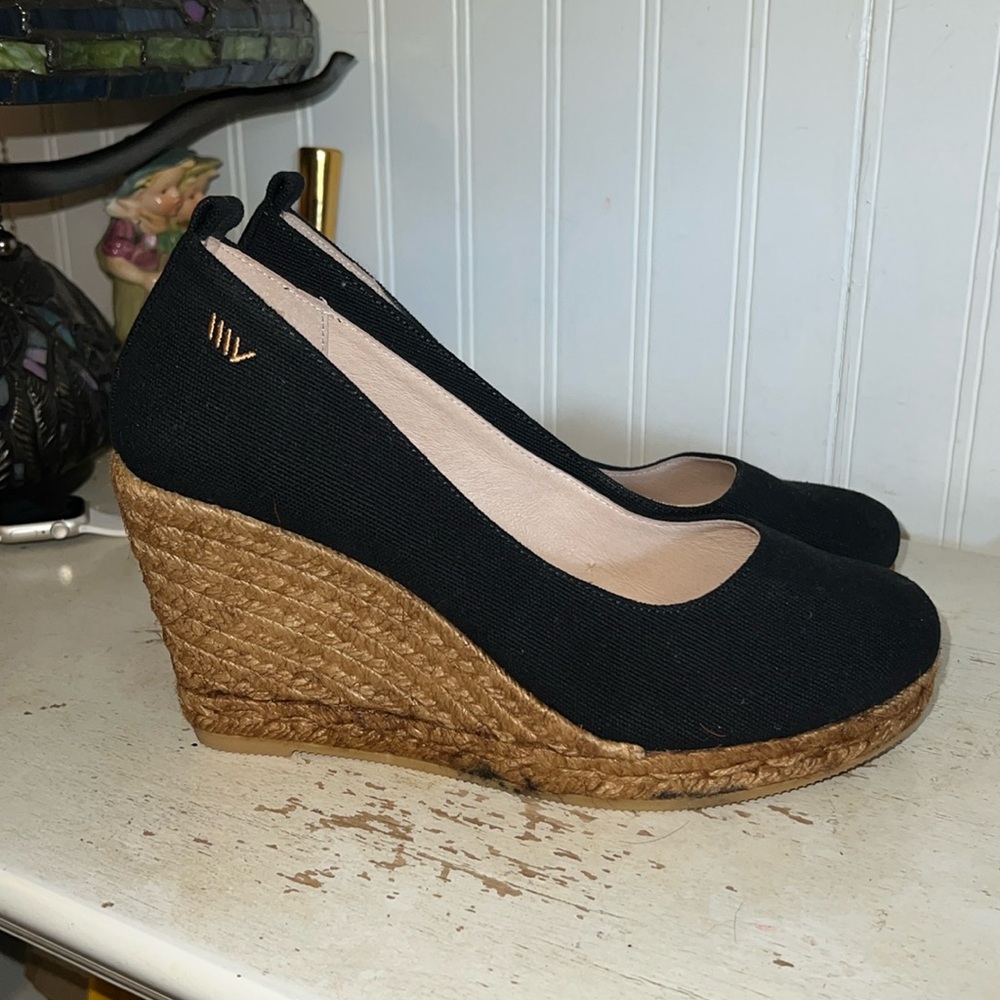 Viscata Womens Barcelona Black Suede Leather 3.75" Wedge Espadrilles EU40/US9